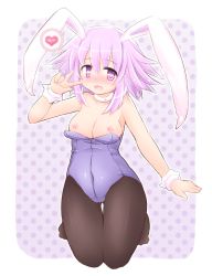 Rule 34 | 10s, 1girl, animal ears, bare shoulders, blush, breasts, choker, fake animal ears, hair ornament, heart, heart-shaped pupils, leotard, looking at viewer, neptune (neptunia), neptune (series), nipples, open mouth, pantyhose, playboy bunny, purple hair, rabbit ears, sekiri, short hair, small breasts, smile, solo, symbol-shaped pupils, v, wrist cuffs
