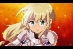 Rule 34 | 1girl, armor, blonde hair, blue eyes, glasses, hitopm, inazuma eleven, inazuma eleven (series), inazuma eleven go, inazuma eleven go chrono stone, jeanne d&#039;arc (inazuma eleven), letterboxed, long hair