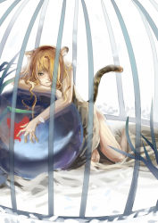 Rule 34 | 10s, 1girl, 2010, animal ears, bad id, bad pixiv id, ball, brown hair, cage, chinese zodiac, female focus, grey eyes, new year, rifsom, solo, tail, tiger (chinese zodiac), tiger ears, tiger tail
