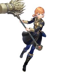 Rule 34 | 1girl, annette fantine dominic, bag, blue eyes, boots, bow, crusher (weapon), epaulettes, fire emblem, fire emblem: three houses, fire emblem heroes, full body, garreg mach monastery uniform, hammer, heroes relic (fire emblem), highres, nintendo, official art, orange hair, solo, thighhighs, transparent background, twintails