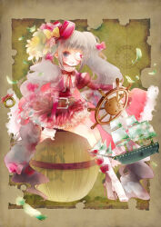 Rule 34 | 1girl, absurdly long hair, arm up, barrel, belt, blush, boots, bow, brown belt, dress, eyepatch, feathers, grey eyes, grey hair, hair bow, hat, hat bow, hello kitty, hello kitty to issho!, high heel boots, high heels, long hair, long sleeves, map, marl kisaragi, multiple hair bows, one eye covered, open mouth, pirate hat, pirate ship, puffy long sleeves, puffy sleeves, red bow, red dress, red hat, sanrio, shimeko, ship, ship&#039;s wheel, sitting, smile, very long hair, watercraft, white footwear, yellow bow