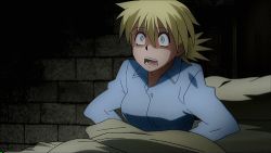 Rule 34 | 1girl, animated, animated gif, blonde hair, blue eyes, breasts, clothes lift, female focus, hellsing, lowres, midriff, pajamas, screencap, seras victoria, shirt lift, solo, underboob