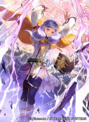Rule 34 | 1girl, book, cape, commentary request, company name, copyright name, fire emblem, fire emblem: path of radiance, fire emblem: radiant dawn, fire emblem cipher, ilyana (fire emblem), long hair, magic, mayo (becky2006), nintendo, official art, purple thighhighs, skirt, solo, standing, thighhighs