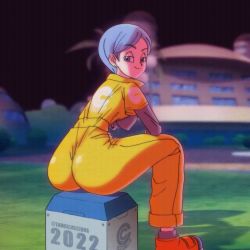 Rule 34 | 1girl, 2022, 3d, alternate breast size, animated, animated gif, artist name, ass, ass focus, ass shake, blue eyes, blue hair, bouncing breasts, breasts, bulma, dated, dragon ball, dragon ball super, dragon ball super super hero, earrings, female focus, grass, huge ass, jewelry, jumpsuit, large breasts, looking back, matching hair/eyes, naughty face, night, night sky, shiny clothes, short hair, sitting, sky, solo, tangeluscious, twitter username