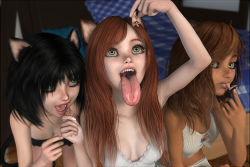 Rule 34 | 3d, 3girls, animal ears, breasts, brown hair, eating, multiple boys, multiple girls, open mouth, oral, saftkeur, saliva, size difference, tagme, tongue, tongue out, uvula, vore