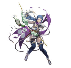 Rule 34 | 1girl, blue hair, bow (weapon), breasts, brown eyes, chyko7080, cleavage, clenched teeth, fire emblem, fire emblem fates, fire emblem heroes, full body, holding, holding bow (weapon), holding weapon, large breasts, ninja, nintendo, official art, one eye closed, reina (fire emblem), reina (ninja) (fire emblem), sandals, scar, scar on face, short hair, teeth, torn clothes, weapon, zouri