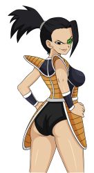 Rule 34 | 1girl, absurdres, armor, ass, black eyes, black hair, body switch, captain ginyu, dragon ball, dragon ball super, female focus, ginyu1992, green-tinted eyewear, highres, kale (dragon ball), lipstick, looking at viewer, looking back, makeup, personality switch, scouter, smile, smirk, tagme, thighs, tinted eyewear