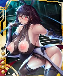 Rule 34 | 1girl, :d, aoi nagisa (metalder), arm guards, armor, bare shoulders, black hair, blush, breast hold, breasts, brown hair, card (blue-ur), card (medium), card (ur), cleavage, collarbone, covered erect nipples, covered navel, crossed arms, curvy, elbow gloves, female focus, from side, gloves, grey gloves, grey thighhighs, hair between eyes, hair ribbon, halterneck, hand on own hip, hand up, highleg, highleg leotard, huge breasts, impossible clothes, impossible leotard, leotard, lilith-soft, lipstick, looking at viewer, makeup, maroon hair, mizuki shiranui, moon, naughty face, night, nipples, no bra, official art, open mouth, parted lips, pink lips, puffy nipples, red eyes, ribbon, see-through, shiny clothes, shiny skin, short hair, skin tight, sky, smile, standing, taimanin (series), taimanin asagi, taimanin asagi battle arena all card gallery, taimanin asagi kessen arena, taimanin yukikaze, thighhighs, thighs, thong leotard, turtleneck, vambraces