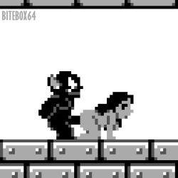 Rule 34 | 1boy, 1girl, all fours, animated, artist name, bitebox64, breasts, doggystyle, erection, fang, full body, greyscale, heart, long hair, looking at another, looking back, looping animation, mario (series), monochrome, nintendo, nude, penis, pixel art, pointy ears, princess daisy, sex, sex from behind, simple background, smirk, solid eyes, super mario land, tatanga, thick thighs, thighs, white background