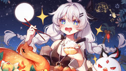 Rule 34 | + +, 1girl, ahoge, ai xiao meng, black dress, blue eyes, blush, bowl, braid, chopsticks, coconut tree, commentary request, dress, drooling, eating, food, full moon, hair ornament, hair ribbon, hand up, holding, holding bowl, holding chopsticks, honkai (series), honkai impact 3rd, jacket, jewelry, kiana kaslana, long sleeves, moon, mouth drool, night, night sky, off shoulder, open clothes, open jacket, open mouth, palm tree, pendant, ribbon, rice, rice bowl, sky, sleeveless, sleeveless dress, solo, tree, turkey (food), twin braids, twintails, white hair, white jacket