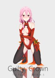 Rule 34 | 1girl, absurdres, artist name, bad id, bad pixiv id, bare shoulders, black thighhighs, breasts, center opening, cleavage, dated, detached sleeves, egoist, elbow gloves, fingerless gloves, gloves, guilty crown, hair ornament, hairclip, highres, long hair, looking at viewer, medium breasts, navel, pink hair, red eyes, solo, taitai, thighhighs, twintails, yuzuriha inori