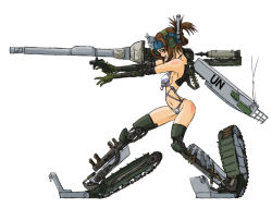 Rule 34 | 120x570mm nato, 120x570mm nato jm33 apfsds, 1girl, alloy (metal mixture), ammunition, armor-piercing ammunition, armor-piercing discarding sabot, armor-piercing fin-stabilized discarding sabot, caterpillar tracks, japan ground self-defense force, japan ministry of defense technology research and development institute, japan self-defense force, kinetic energy penetrator, kondou minoru, mecha musume, military, military vehicle, mitsubishi, mitsubishi heavy industries, motor vehicle, original, personification, revealing clothes, rheinmetall, rheinmetall rh-120, sabot, shell (projectile), simple background, solo, sub-caliber ammunition, supersonic ammunition, tank, tungsten ammunition, tungsten penetrator, type 90 (tank) (personification), type 90 (tank), vehicle
