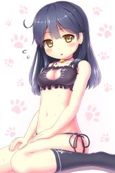 Rule 34 | 10s, 1girl, absurdres, arisu kazumi, bell, blush, bra, breasts, cat cutout, cat lingerie, cleavage, cleavage cutout, clothing cutout, highres, jingle bell, kantai collection, looking at viewer, meme attire, navel, panties, side-tie panties, sitting, small breasts, solo, sweat, underwear, underwear only, ushio (kancolle), wariza