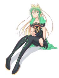 Rule 34 | 1girl, ahoge, animal ears, atalanta (fate), black gloves, boots, breasts, cat ears, cleavage, fate/apocrypha, fate/grand order, fate (series), gloves, green eyes, green hair, highres, kino (kino 511), lap pillow invitation, long hair, multicolored hair, patting lap, single glove, sketch, small breasts, smile, solo, thigh boots, thighhighs, thighs, white background