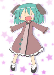 Rule 34 | 1girl, animal ears, bad id, bad pixiv id, chibi, dress, female focus, green hair, kasodani kyouko, miyako hito, open mouth, outstretched arms, short hair, smile, solo, spread arms, standing, touhou, | |