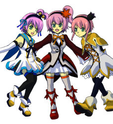 Rule 34 | 3girls, alfa system, bare shoulders, breasts, coat, detached sleeves, green eyes, kanonno earhart, kanonno grassvalley, multiple girls, pasca kanonno, pink hair, shoes, skirt, tales of (series), tales of the world radiant mythology, tales of the world radiant mythology 2, tales of the world radiant mythology 3, thighhighs