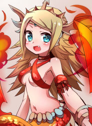 Rule 34 | artist request, blonde hair, breasts, echidna (p&amp;d), fang, midriff, navel, puzzle &amp; dragons, smile, underboob