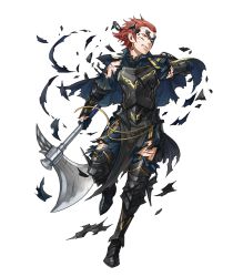 Rule 34 | 1boy, armor, axe, battle axe, broken mask, cape, fire emblem, fire emblem awakening, fire emblem heroes, full body, gauntlets, gerome (fire emblem), highres, male focus, mask, nintendo, official art, pants, pelvic curtain, red hair, short hair, solo, torn cape, torn clothes, transparent background, weapon