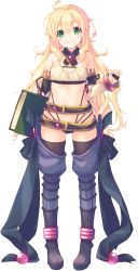 Rule 34 | 1girl, aquaplus, blonde hair, book, boots, detached sleeves, dungeon travelers 2, erthuricia vitor de ritzhevin, full body, highres, holding, kokonoka, long hair, looking at viewer, official art, smile, solo, thighhighs, transparent background