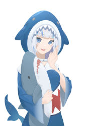 Rule 34 | 1girl, absurdres, animal costume, animal hood, blue eyes, blue hair, blue hoodie, blunt bangs, fins, fish tail, gawr gura, gawr gura (1st costume), highres, hololive, hololive english, hood, hoodie, ikea shark, looking at viewer, multicolored hair, open mouth, shark costume, shark girl, shark hood, shark tail, sharp teeth, smile, solo, streaked hair, stuffed animal, stuffed shark, stuffed toy, tail, teeth, virtual youtuber, yueyue no hand
