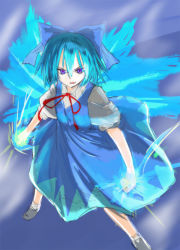 Rule 34 | 1girl, bad id, bad pixiv id, blue eyes, blue hair, bow, cirno, female focus, fighting stance, glowing, gotyou, hair bow, ice, ice wings, large bow, magic, matching hair/eyes, serious, short hair, sketch, solo, embodiment of scarlet devil, touhou, tsurime, wings