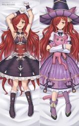 Rule 34 | 1girl, animal ears, anna (granblue fantasy), armpits, breasts, dakimakura (medium), dress, fake animal ears, frills, gloves, granblue fantasy, hair over one eye, hat, highres, jewelry, long hair, lying, medium breasts, on back, pralinesquire, red hair, see-through, see-through skirt, shoes, simple background, skirt, solo, stuffed toy, very long hair, white gloves, witch