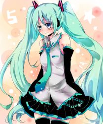 Rule 34 | 1girl, detached sleeves, green hair, hatsune miku, long hair, necktie, night-moon, skirt, solo, thighhighs, twintails, very long hair, vocaloid