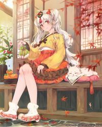 Rule 34 | 1girl, ahoge, animal, autumn, autumn leaves, bag, black ribbon, blush, bosack, bow, braid, cat, closed mouth, commentary, commission, cushion, day, falling leaves, food, frilled skirt, frills, fruit, full body, hair bow, hanbok, holding, holding bag, korean clothes, leaf, long hair, long sleeves, looking at viewer, maple leaf, original, outdoors, persimmon, plant, plate, potted plant, puffy long sleeves, puffy sleeves, red bow, red eyes, red footwear, red skirt, ribbon, shoes, sitting, skirt, smile, socks, solo, tareme, tassel, twin braids, very long hair, white cat, white socks