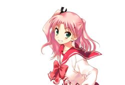 Rule 34 | 1girl, green eyes, grin, hair ornament, hairclip, maaryan (to heart), one side up, pink hair, school uniform, serafuku, smile, solo, tagme, to heart (series), to heart 2, upper body