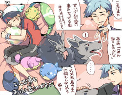 Rule 34 | !, 2boys, bad id, bad pixiv id, barefoot, beanie, blush, brendan (pokemon), brown hair, capri pants, closed eyes, commentary request, creatures (company), egg, game freak, gen 3 pokemon, hat, headpat, holding, holding egg, jacket, lying, male focus, mightyena, multiple boys, nintendo, on side, pants, pokemon, pokemon (creature), pokemon egg, pokemon oras, short hair, short sleeves, shroomish, skitty, sleeping, smile, spheal, spoken exclamation mark, steven stone, taillow, translation request, white headwear, xichii, zipper pull tab, zzz