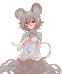Rule 34 | 1girl, animal ears, capelet, crystal, grey hair, highres, jewelry, ma nyan (nyao mao nyao), mouse ears, mouse tail, nail polish, nazrin, pendant, red eyes, smile, tail, touhou