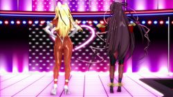 Rule 34 | 2girls, 3d, animated, artist request, ass, ass shake, audible music, bare legs, blonde hair, blue eyes, blush, boots, breasts, brown hair, closed mouth, collarbone, dancing, dark-skinned female, dark skin, detached sleeves, female focus, fingerless gloves, full body, futaba lili ramses, gloves, gradient hair, groin, high heels, highleg, highleg leotard, highres, huge ass, leotard, long hair, long twintails, looking at viewer, magical girl, mikumikudance (medium), mizuki yukikaze, multicolored hair, multiple girls, one-piece tan, pink eyes, pointy hair, revealing clothes, scenery, see-through, shiny skin, skirt, small breasts, sound, squatting, taimanin (series), taimanin yukikaze, tan, tanline, tentacle and witches, thighs, thong leotard, toned, twintails, two side up, very long hair, video