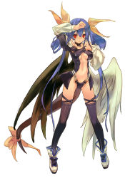 Rule 34 | 1girl, arc system works, asymmetrical wings, blue hair, bow, breasts, dizzy (guilty gear), guilty gear, guilty gear x, guilty gear xx, hair bow, highres, long hair, midriff, navel, red eyes, ribbon, solo, tail, tail ornament, tail ribbon, thigh gap, thighhighs, thighs, underboob, wanko (pixiv), wanko (takohati8), wings