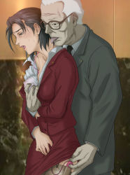 Rule 34 | 00s, 1boy, 1girl, age difference, black hair, bra, breasts, business suit, chief cabinet secretary takakura, clothes lift, covered erect nipples, crotch grab, discreet vibrator, formal, ghost in the shell, ghost in the shell stand alone complex, glasses, groping, hetero, jacket, kayabuki, kayabuki yoko, kayabuki youko, licking, lingerie, lipstick, makeup, medium breasts, meguro fukuzou, old, old man, open mouth, pencil skirt, sex toy, short hair, skirt, skirt lift, skirt suit, suit, sweat, thighhighs, tongue, underwear, vibrator, vibrator in thighhighs, white hair