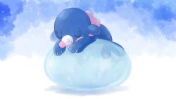 Rule 34 | bubble, closed eyes, closed mouth, commentary request, creature, creatures (company), game freak, gen 7 pokemon, highres, lying, nintendo, no humans, on stomach, pokemon, pokemon (creature), popplio, punico (punico poke), sleeping, smile, solo