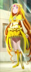 Rule 34 | 10s, 1girl, brooch, circlet, cure muse, cure muse (yellow), hair ribbon, highres, jewelry, long hair, magical girl, orange hair, precure, purple eyes, ribbon, screencap, shirabe ako, solo, suite precure, twintails