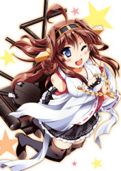 Rule 34 | 10s, 1girl, :&gt;, ;d, admiral (kancolle), ahoge, black hair, black thighhighs, blue eyes, brown hair, character doll, detached sleeves, hugging doll, double bun, frilled skirt, frills, from above, hair bun, hat, kantai collection, kongou (kancolle), long hair, looking at viewer, looking up, machinery, military, military uniform, naval uniform, nontraditional miko, hugging object, one eye closed, open mouth, peaked cap, ribbon-trimmed sleeves, ribbon trim, skirt, smile, solo, thighhighs, train 90, uniform, zettai ryouiki, | |