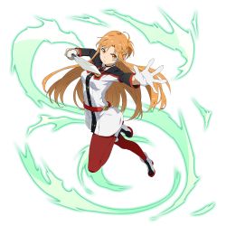 Rule 34 | 1girl, asuna (sao), brown eyes, brown hair, floating hair, full body, gloves, highres, holding, holding sword, holding weapon, leg up, long hair, looking at viewer, outstretched arm, pantyhose, red pantyhose, solo, sword, sword art online, sword art online the movie: ordinal scale, transparent background, very long hair, weapon, white gloves