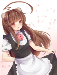 Rule 34 | 10s, 1girl, ahoge, alternate costume, animal ears, bad id, bad pixiv id, brown hair, enmaided, jewelry, kantai collection, kuma (kancolle), locket, long hair, maid, masayo (gin no ame), open mouth, pendant, smile, solo