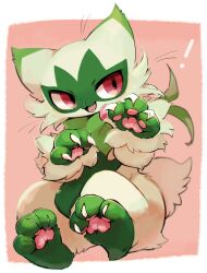 Rule 34 | claws, creatures (company), fang, floragato, furry, game freak, green fur, nekogusa, nintendo, open mouth, pawpads, pink eyes, pokemon, pokemon (creature), smile, solo, whiskers