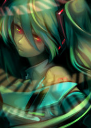 Rule 34 | 1girl, green hair, haruo (clownberry), hatsune miku, highres, red eyes, solo, vocaloid