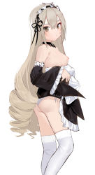 Rule 34 | 1girl, absurdres, alternate costume, apron, ass, bad id, bad pixiv id, black dress, breasts, bronya zaychik, clothes lift, commentary request, crossed bangs, dress, dress lift, drill hair, enmaided, frilled apron, frilled dress, frills, grey eyes, grey hair, hair between eyes, highres, honkai (series), honkai impact 3rd, lifting own clothes, long hair, long sleeves, looking at viewer, lyk wuyan, maid, maid apron, maid headdress, nipples, panties, side-tie panties, sidelocks, small breasts, thighhighs, underwear, undressing, very long hair, waist apron, white apron, white background, white panties, white thighhighs