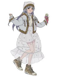 Rule 34 | 1girl, :q, adapted costume, alternate costume, beanie, belt, blush, food, full body, green eyes, hat, high tops, highres, holding, holding food, hood, hooded jacket, ice cream, index (toaru majutsu no index), jacket, long hair, long sleeves, looking at viewer, nike (company), open clothes, open jacket, parka, safety pin, see-through, shirt, shoes, sidelocks, silver hair, simple background, skirt, sneakers, solo, standing, sweater, teruya (6w6y), toaru majutsu no index, tongue, tongue out, white background, white hat, white jacket, white shirt, white sweater
