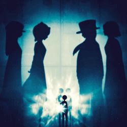 Rule 34 | abstract, copyright request, gradient background, harada miyuki, hat, monochrome, multiple boys, multiple girls, night, shadow, short hair, silhouette, standing, vocaloid