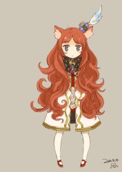 Rule 34 | 1girl, animal ears, brown hair, closed mouth, curly hair, dated, full body, highres, long hair, looking at viewer, mota, original, pantyhose, simple background, skirt, solo
