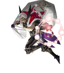 Rule 34 | 1boy, attack, black mask, bruno (winter) (fire emblem), candy, candy cane, dark-skinned male, dark skin, fire emblem, fire emblem heroes, food, gloves, gold, gold trim, grey hair, hat, highres, holding, holding candy, holding candy cane, holding food, holding sack, looking at viewer, mask, nintendo, non-web source, official alternate costume, official art, purple gloves, sack, santa costume, santa hat, smile, solo