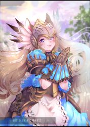 Rule 34 | + +, 1girl, animal ear fluff, animal ears, armor, blurry, blurry background, commission, elin, feathers, fox ears, fox tail, helmet, knight, large tail, long hair, looking at viewer, outdoors, own hands together, plushmallow (elin), purple eyes, srinitybeast, symbol-shaped pupils, tail, tera online, watermark