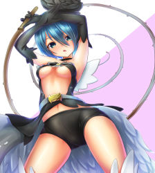 Rule 34 | 10s, 1girl, aqua eyes, armpits, arms up, bad id, bad pixiv id, belt, black flower, black gloves, black rose, blue hair, breasts, cameltoe, choker, clothing cutout, elbow gloves, flower, from below, gloves, green eyes, hair flower, hair ornament, looking at viewer, magical flowers, magical girl, matokechi, medium breasts, navel cutout, open mouth, revealing clothes, rose, rose black, servant x service, short hair, short shorts, shorts, solo, underboob, whip
