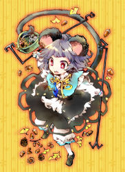 Rule 34 | 1girl, acorn, animal ears, bloomers, dowsing rod, female focus, grey hair, mouse (animal), mouse ears, mouse tail, nazrin, red eyes, shinoasa, short hair, solo, tail, touhou, underwear