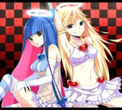 Rule 34 | 10s, 2girls, armpits, bad id, bad pixiv id, blonde hair, blue eyes, bow, corset, hair bow, halo, long hair, midriff, multicolored hair, multiple girls, navel, panty &amp; stocking with garterbelt, panty (psg), richard, siblings, sisters, stocking (psg), striped clothes, striped legwear, striped thighhighs, thighhighs, two-tone hair